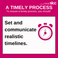 A timely process.  To ensure a timely process, you should: Set and communicate realistic timescales.